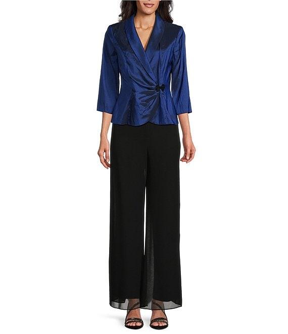 Alex Evenings 3/4 Sleeve Collared V-Neck Taffeta Blouse Product Image