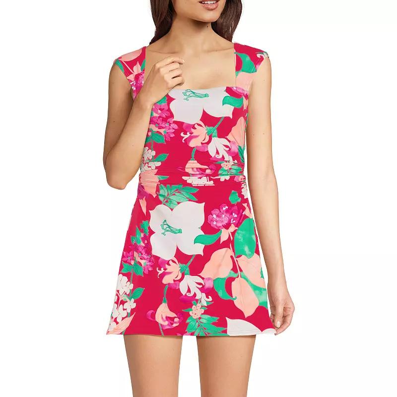 Women's Lands' End Smoothing Square Neck Ruched Swim Dress Swimsuit,  Product Image