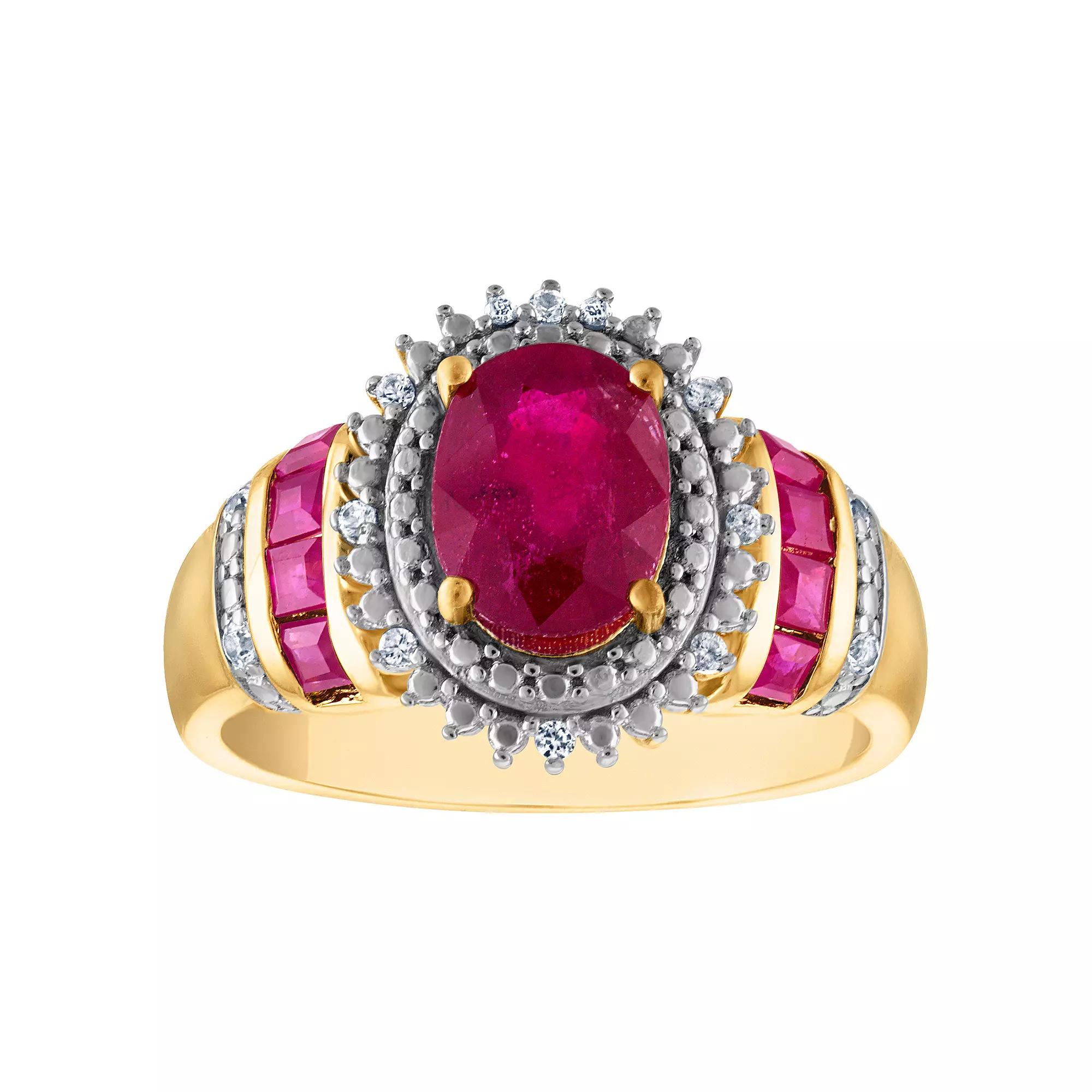 Tiara 14k Gold Plated Sterling Silver Ruby & Diamond Accent Ring, Women's, Size: 7, Gold Tone Product Image