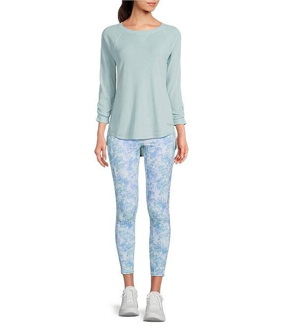 DKNY Sport by Donna Karan Mini Slub Waffle Knit Crew Neck 3/4 Ruched Sleeve Tee Product Image