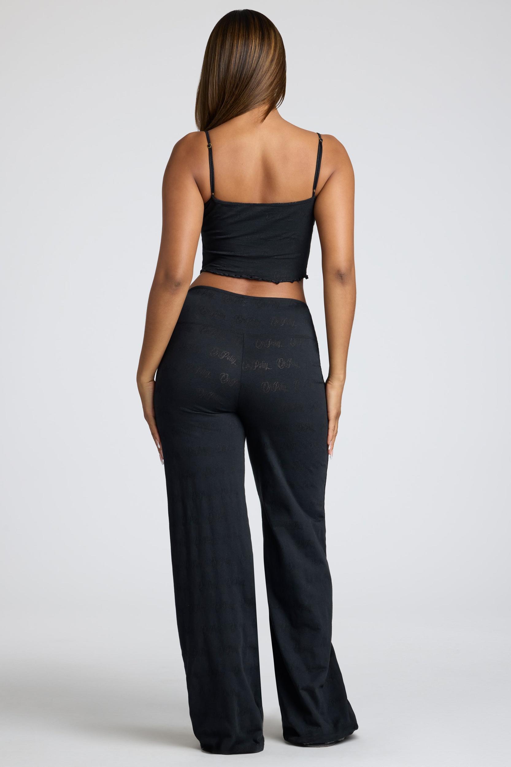 Mid Rise Straight Leg Pointelle Trousers in Black Product Image