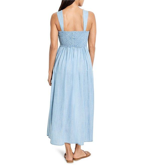 NIC + ZOE Sarah Denim Square Neck Sleeveless Fit-And-Flare Midi Dress Product Image