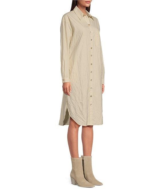 Le' AL.X Woven Point Collar Long Sleeve Button Front Shirttail Below the Knee Dress Product Image