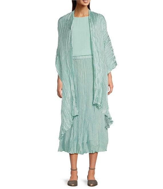 Eileen Fisher Crinkle Silk Pleated Midi A-Line Skirt Product Image