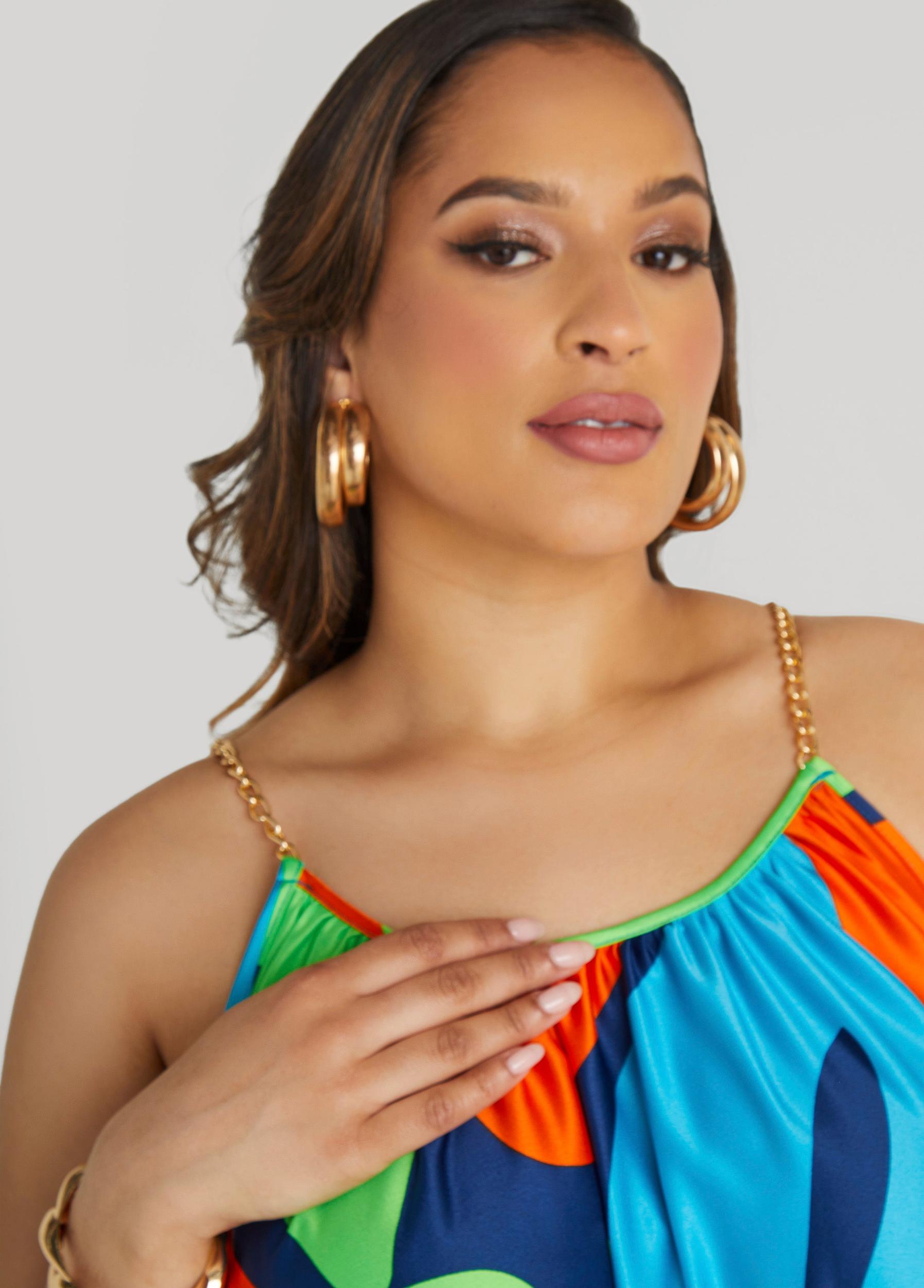 Plus Size Chain Trimmed Abstract Maxi Dress Ashley Stewart Product Image