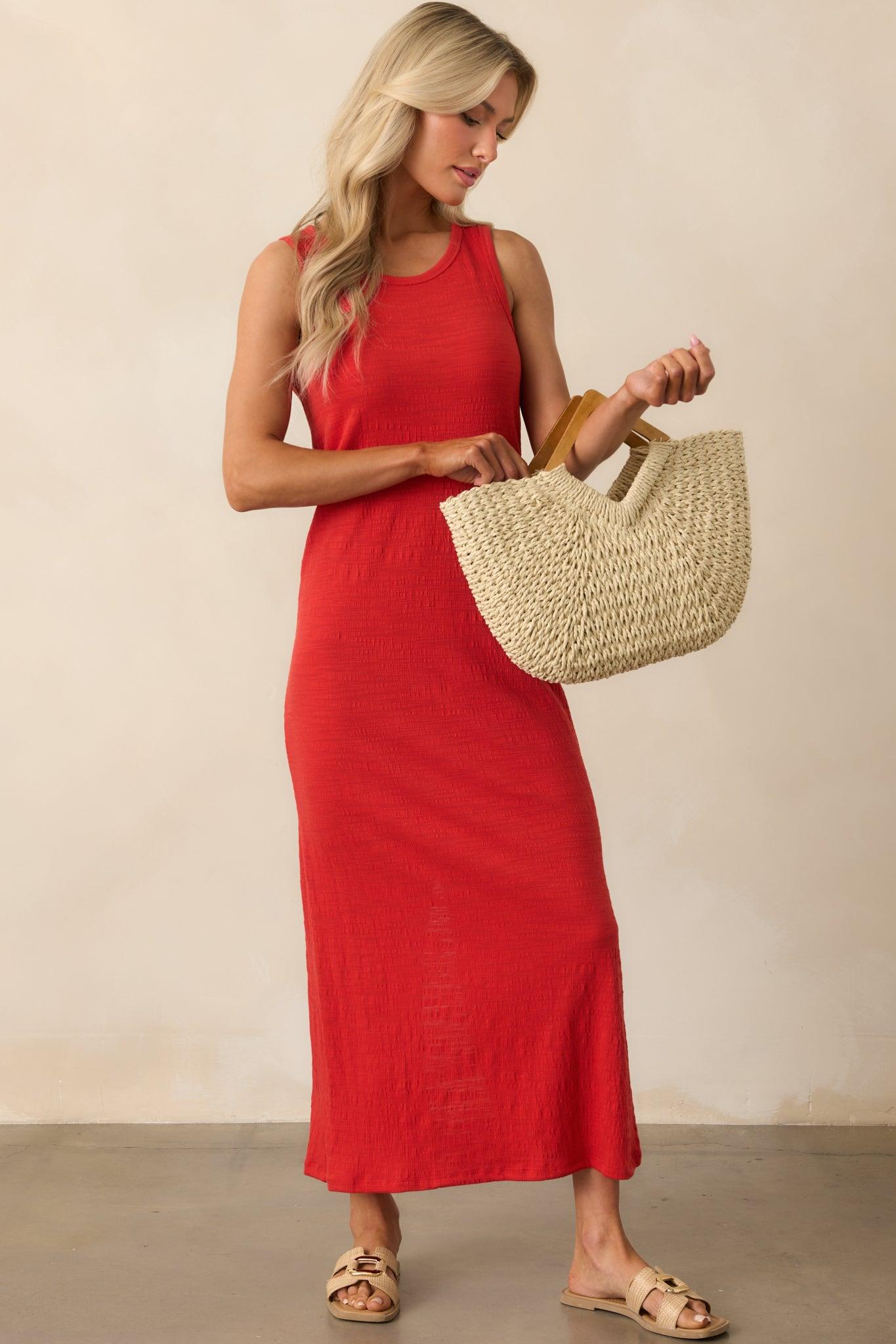 Z Supply Red Cotton Mystic Textured Midi Dress Product Image