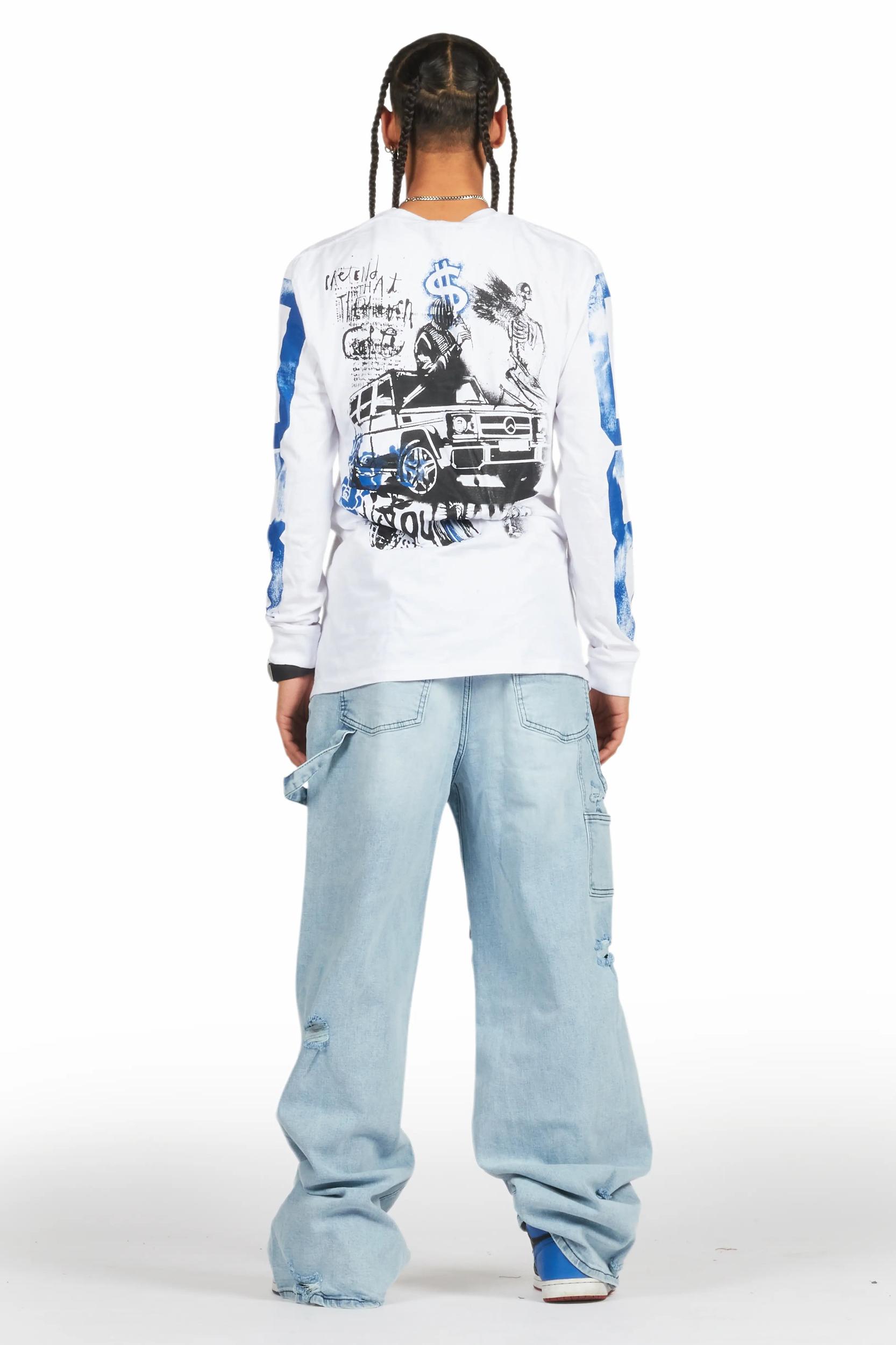 Grill White Long Sleeve Graphic T-Shirt Male Product Image