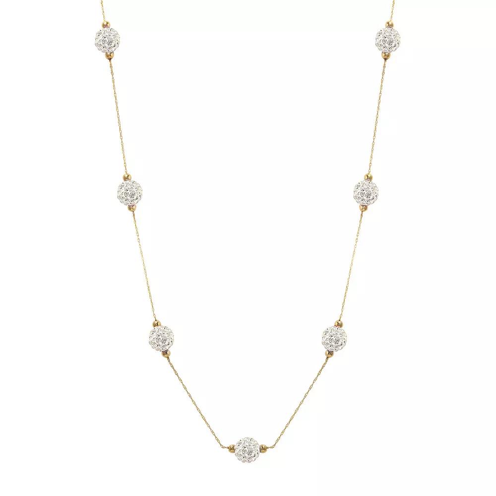 Women's 14ky Gold Bead White Crystal Station Necklace, Size: 18" Product Image