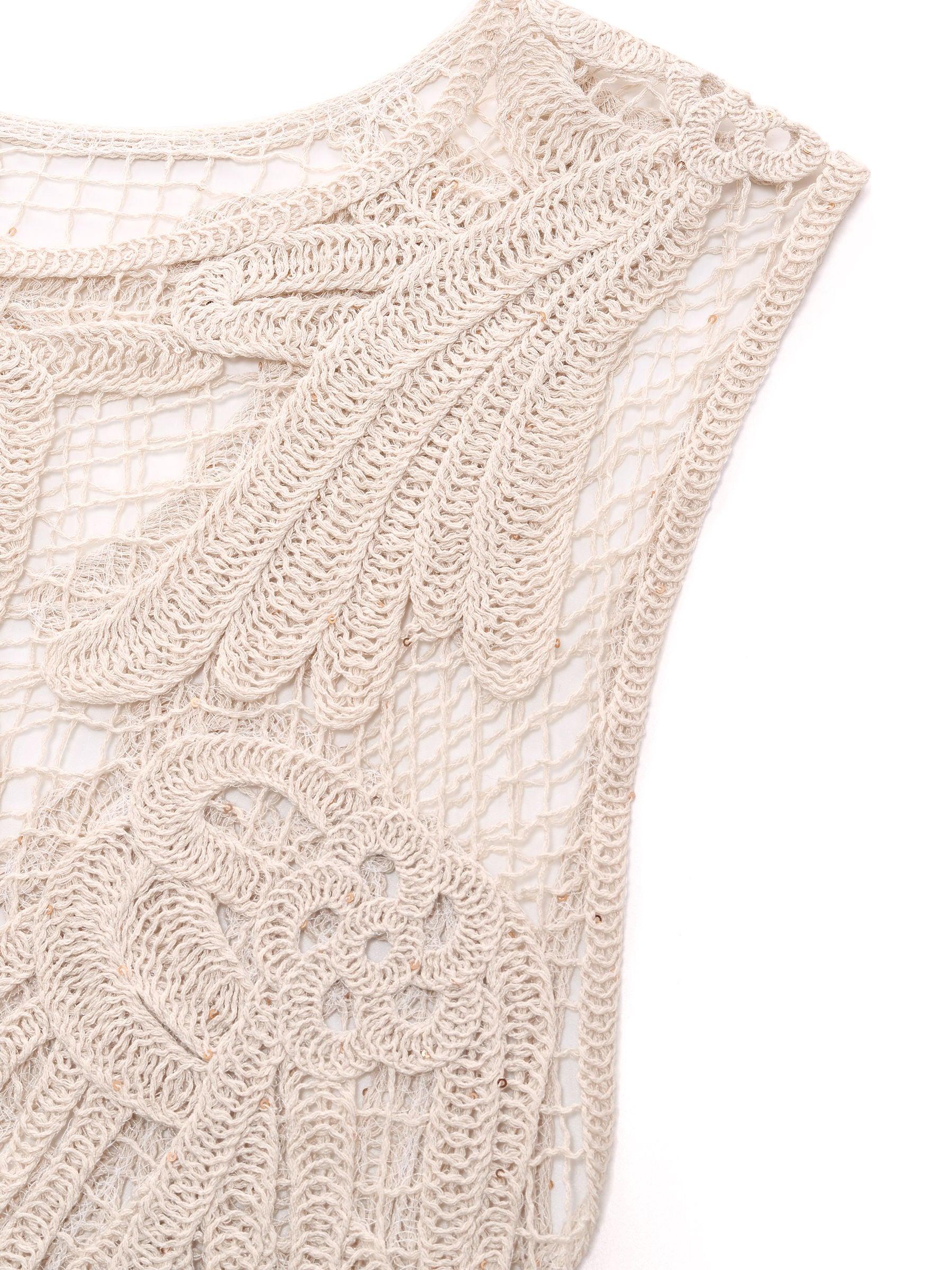 100% Acetate Openwork Crochet Tank Top And Slip Dress Two-Piece Set Product Image