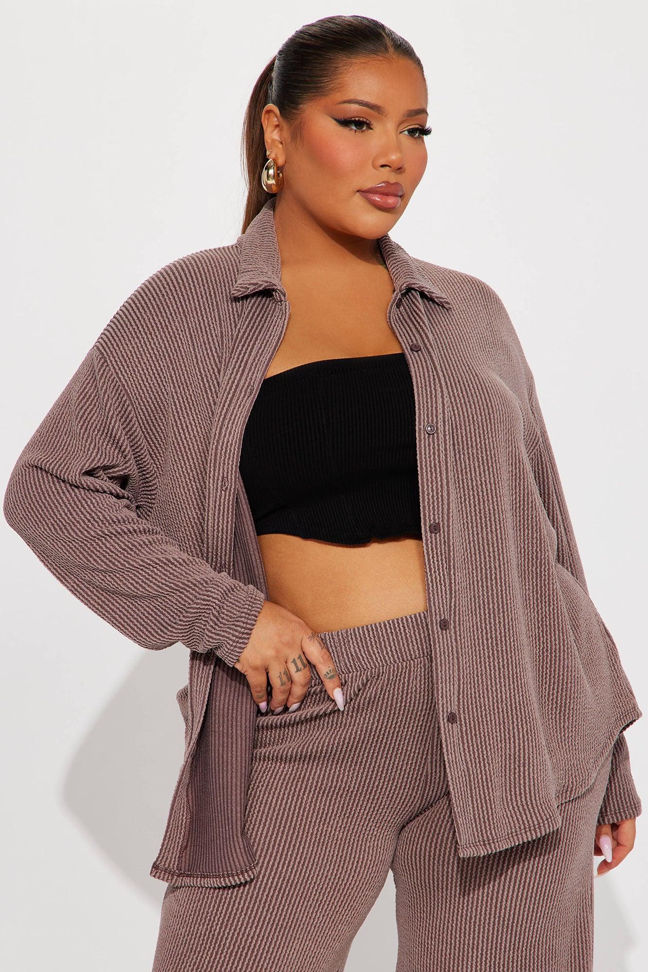 Leanne Ribbed Pant Set - Brown Product Image