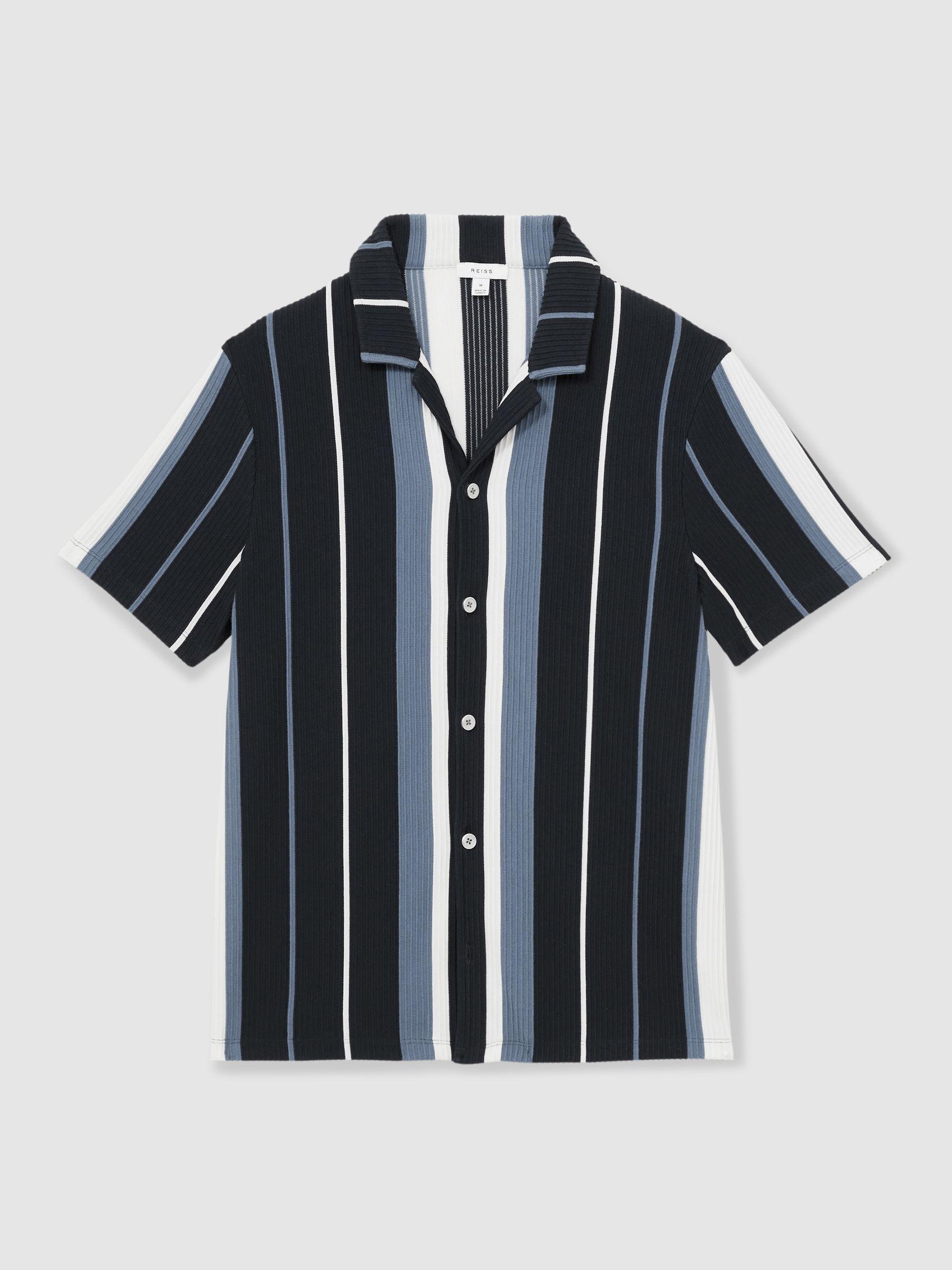 Striped Cuban-Collar Shirt in Navy Multi Product Image
