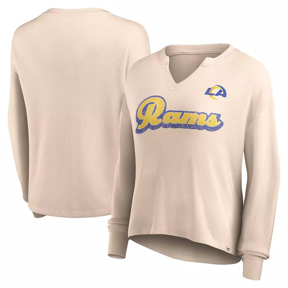 Women's Fanatics Branded Tan Los Angeles Rams Go For It Notch Neck Waffle Knit Long Sleeve T-Shirt,  Product Image