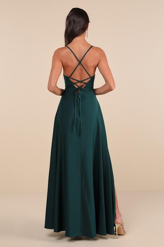 Stylish Grace Emerald Backless Lace-Up Ruffled Maxi Dress Product Image