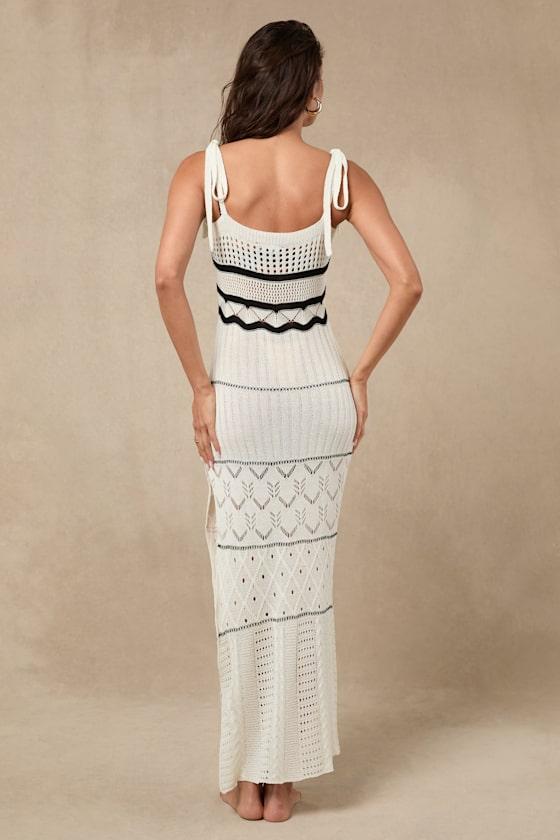 Olyssia Ivory and Black Knit Tie-Strap Maxi Swim Cover-Up Product Image