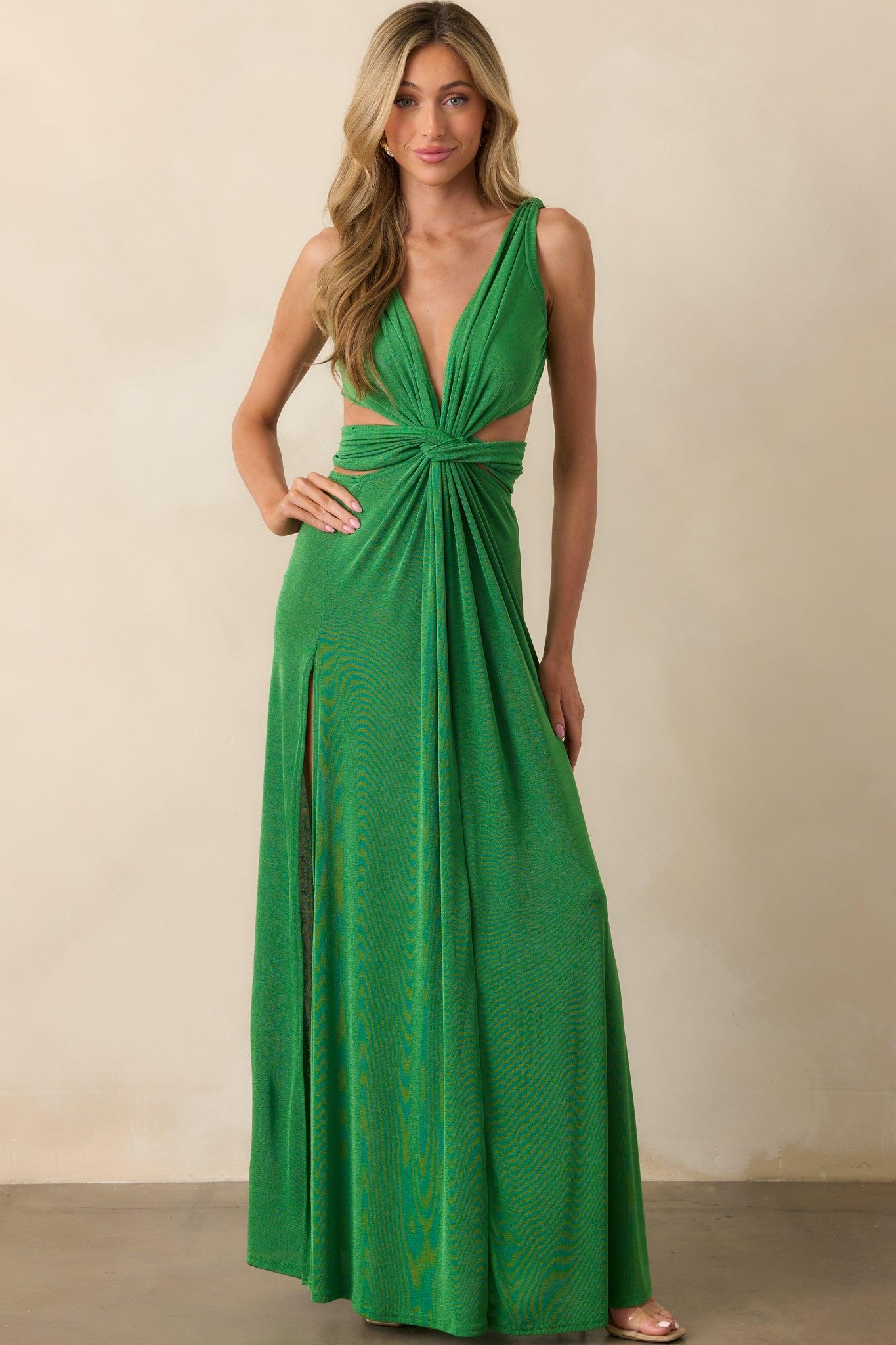 A Little Bit Of Everything Kelly Green Twist Front Cut Out Maxi Dress Product Image