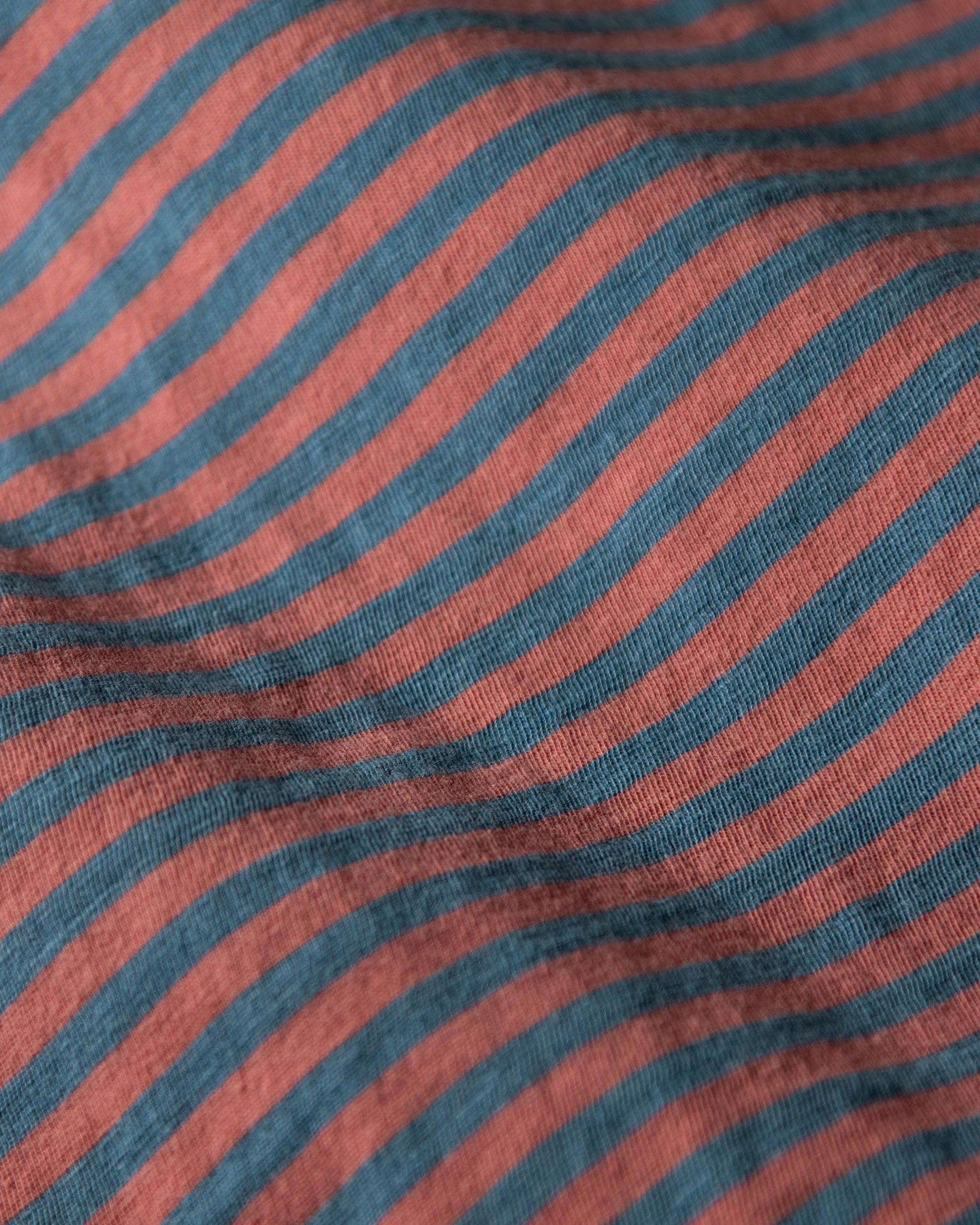 Long Sleeve Indigo Polo in Faded Red/Navy Even Stripe Product Image