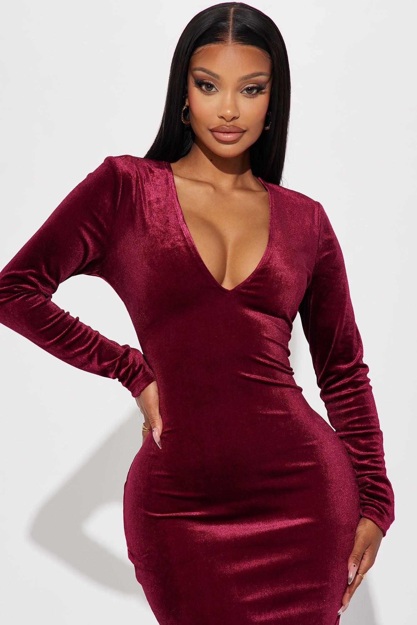 Marie Velvet Midi Dress - Burgundy Product Image