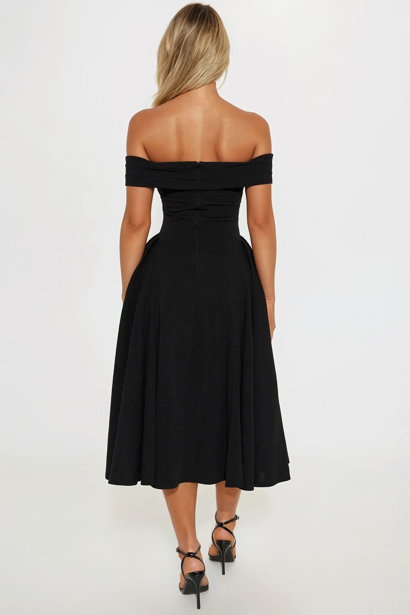 Yara Off Shoulder Midi Dress - Black Female Product Image