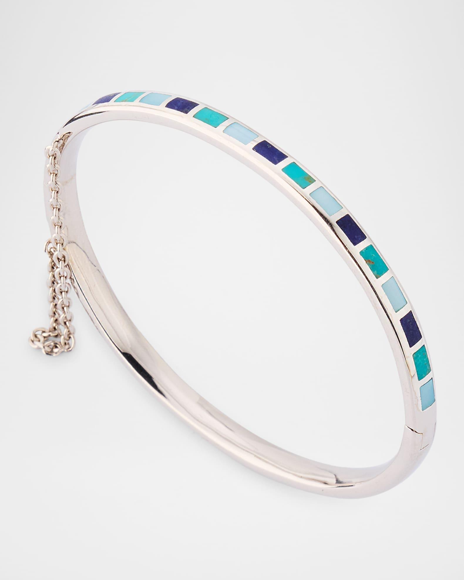 Lapis, Blue MOP and Turquoise Dash Bangle Bracelet in Sterling Silver Product Image