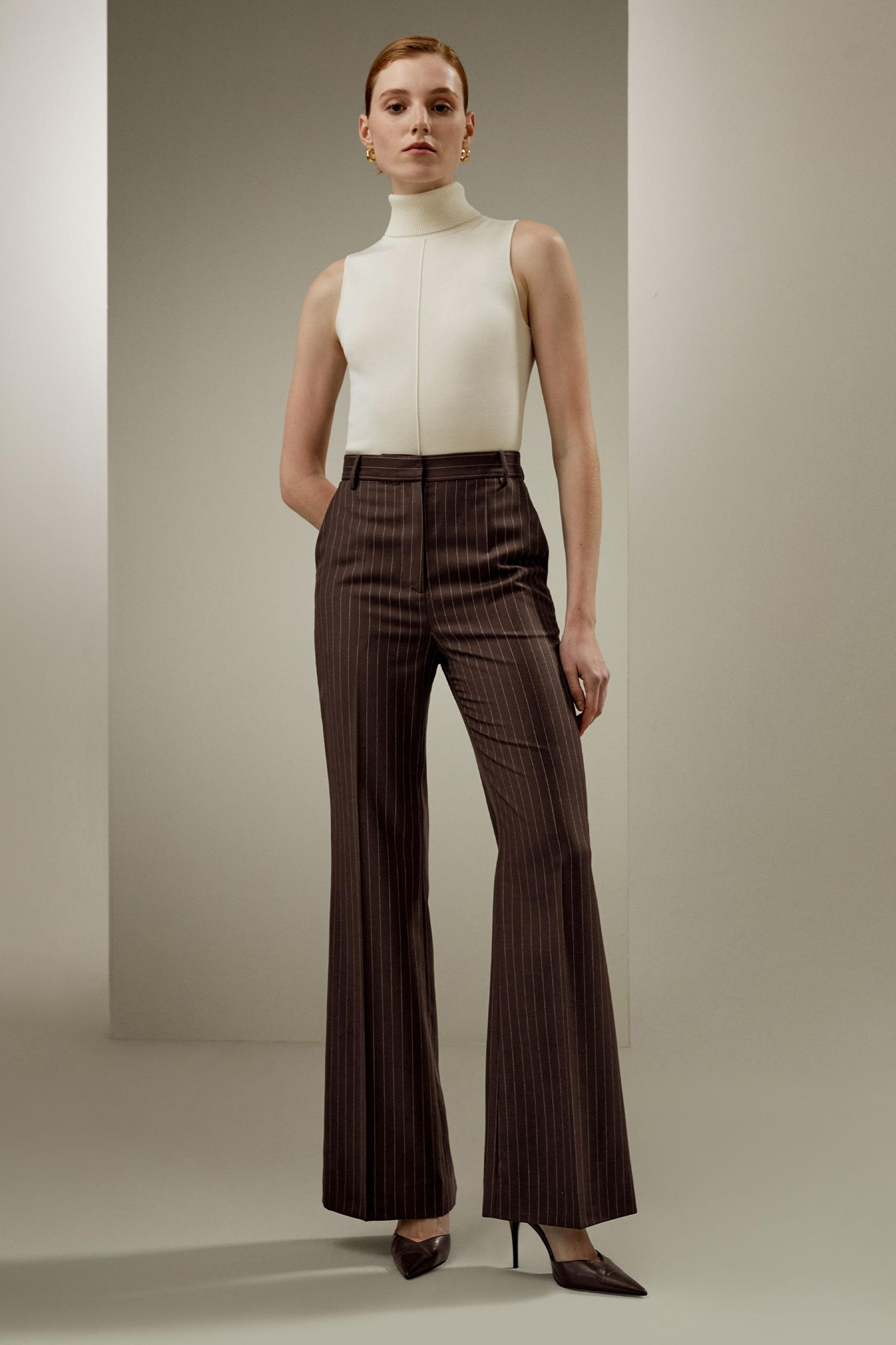 Pinstriped high-rise straight pants Product Image