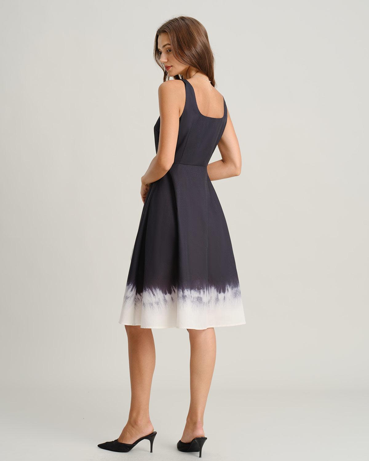 Black Contrast Square Neck Slip Midi Dress Product Image