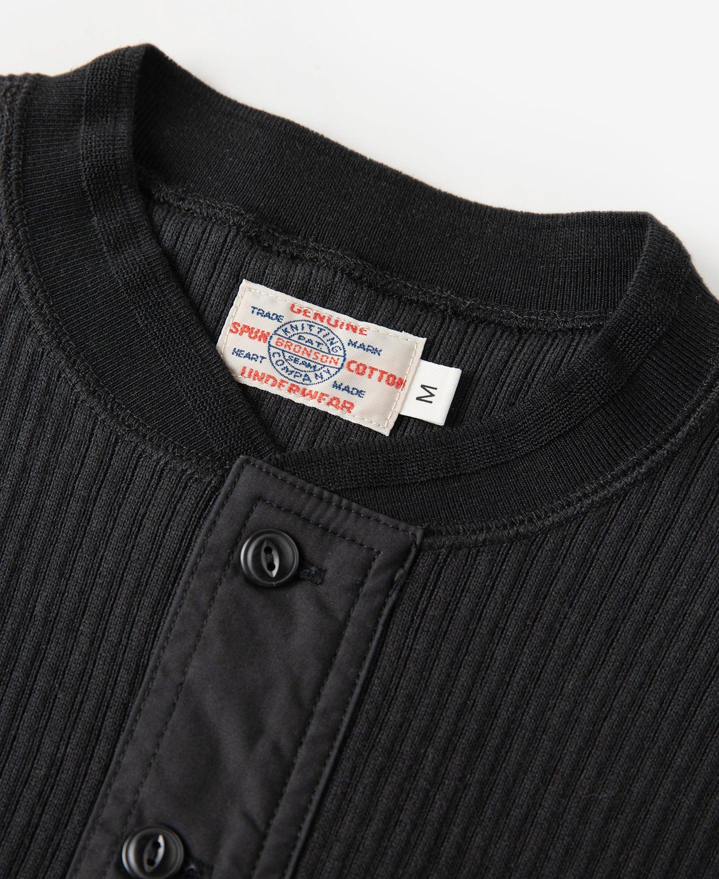 Ribbed Long Sleeve Henley T-Shirt - Black Product Image