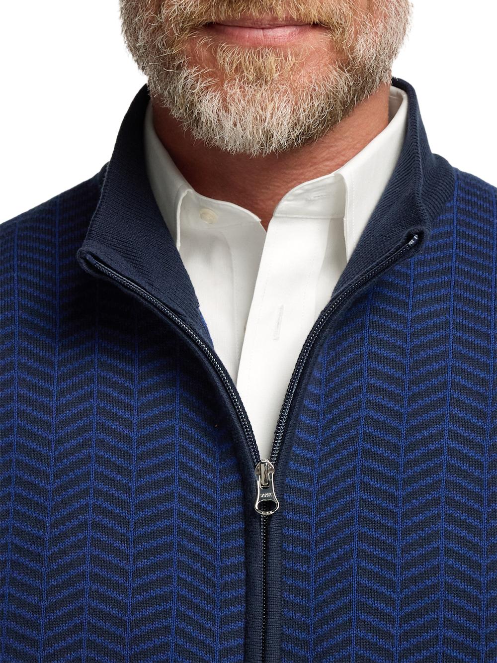 Cotton Full Zip Mock Neck Vest - Navy Product Image
