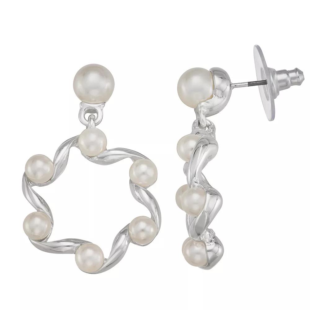 You're Invited Silver Tone Simulated Pearl Round Drop Earrings, Women's, White Product Image