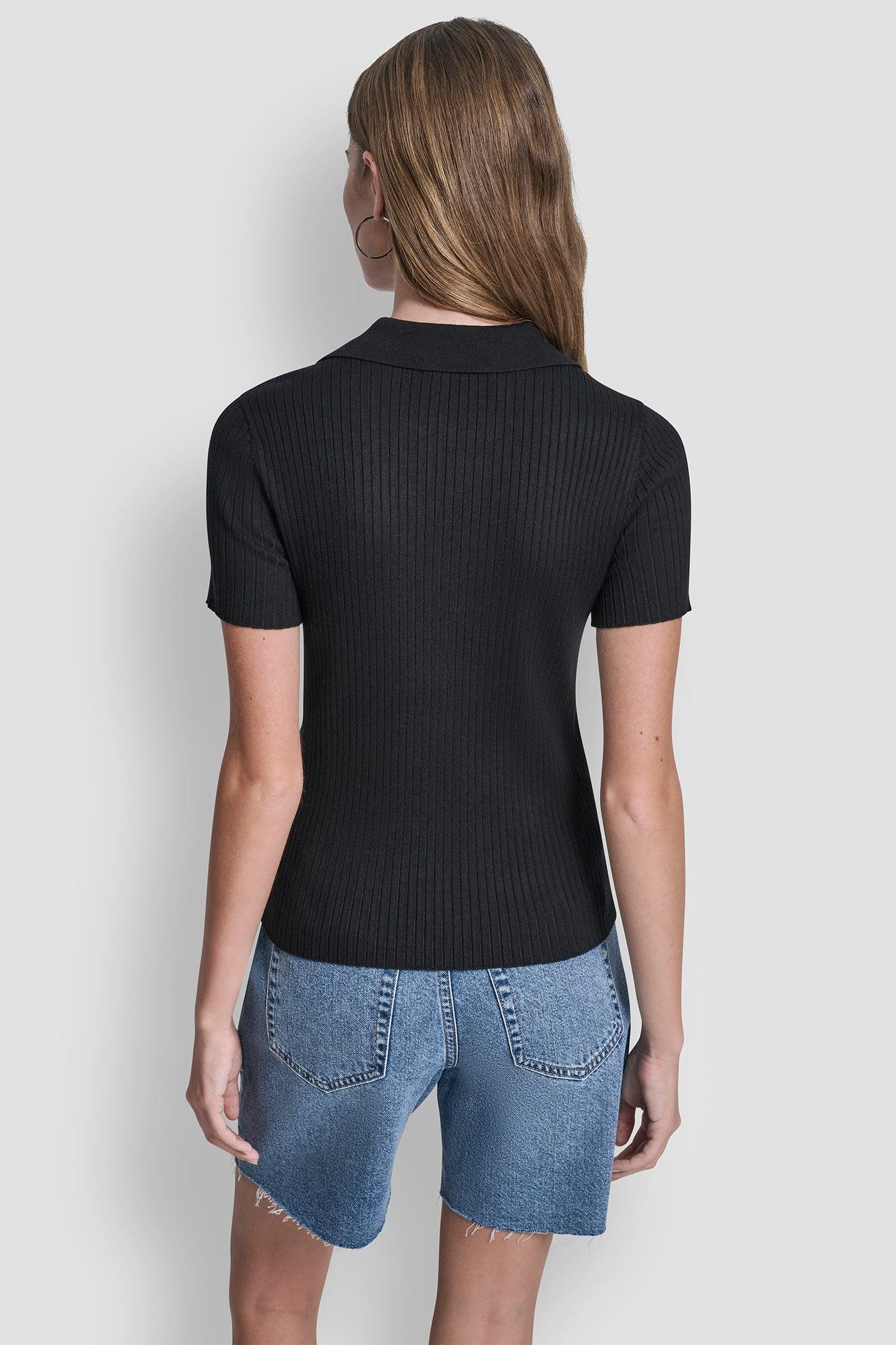 RIBBED POLO WITH RHINESTONE BUTTONS Product Image