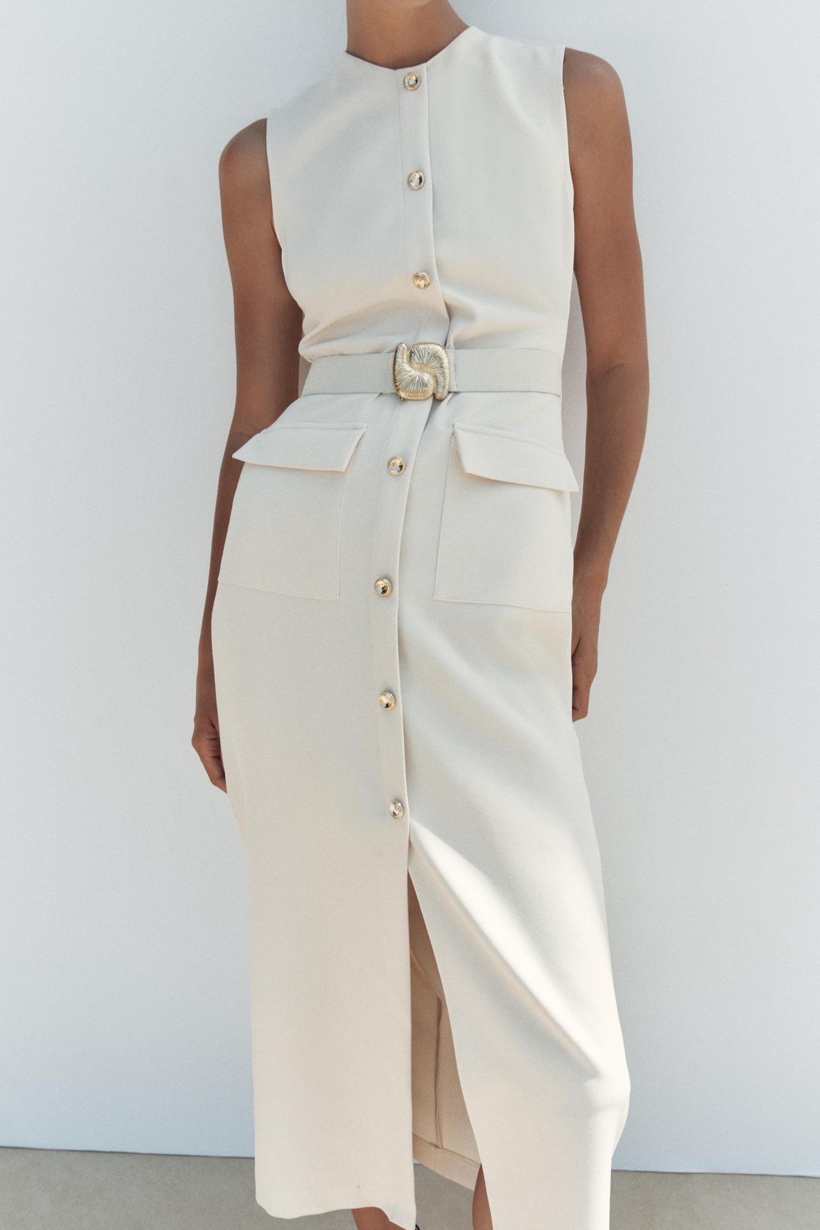 BELTED CREPE MIDI DRESS Product Image