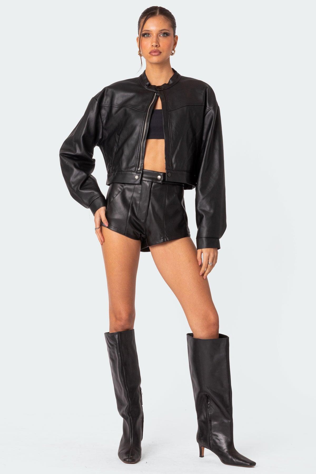 Ramona Faux Leather Cropped Jacket Product Image