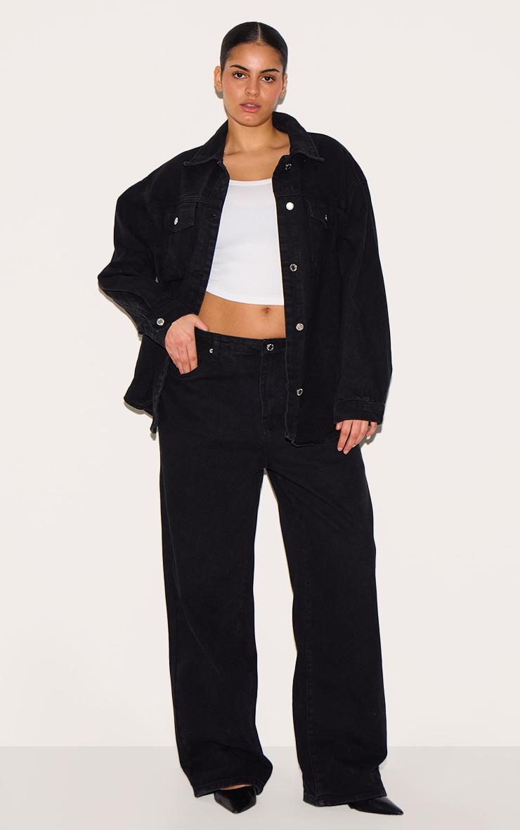 Plus Washed Black Long Sleeve Denim Shirt Product Image