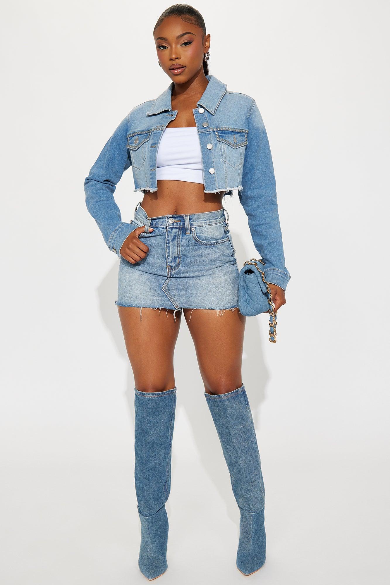 Venice Studded Cropped Denim Jacket - Light Wash Female Product Image