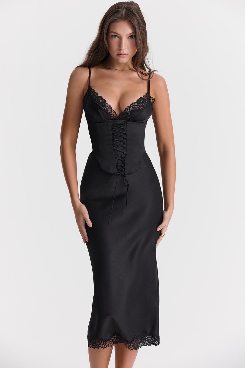 Salma  black satin slip dress Product Image