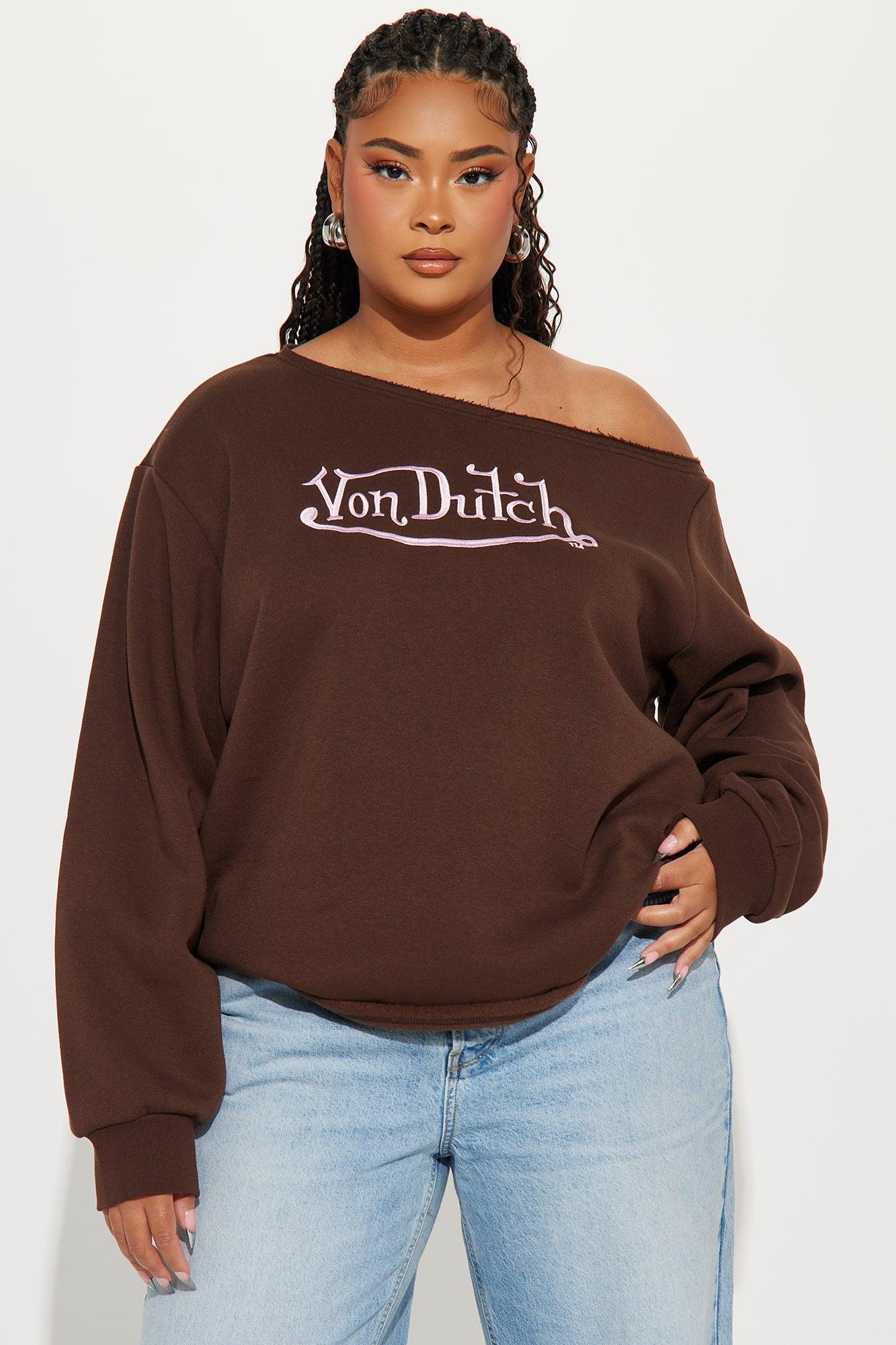 Von Dutch Classic Off Shoulder Sweatshirt - Brown Product Image