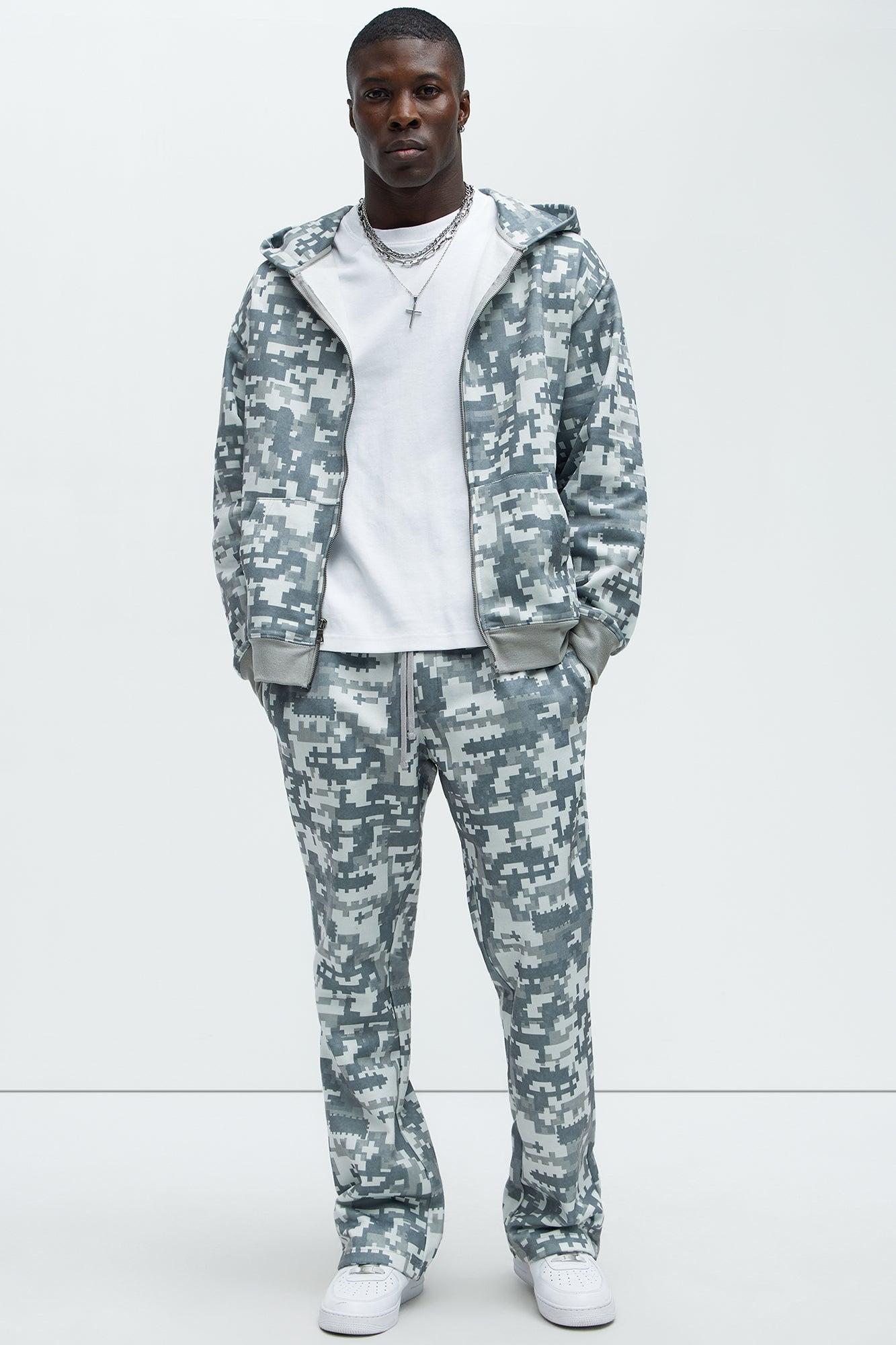 Digi Camo Oversized Zip Up Hoodie - Grey/combo Product Image