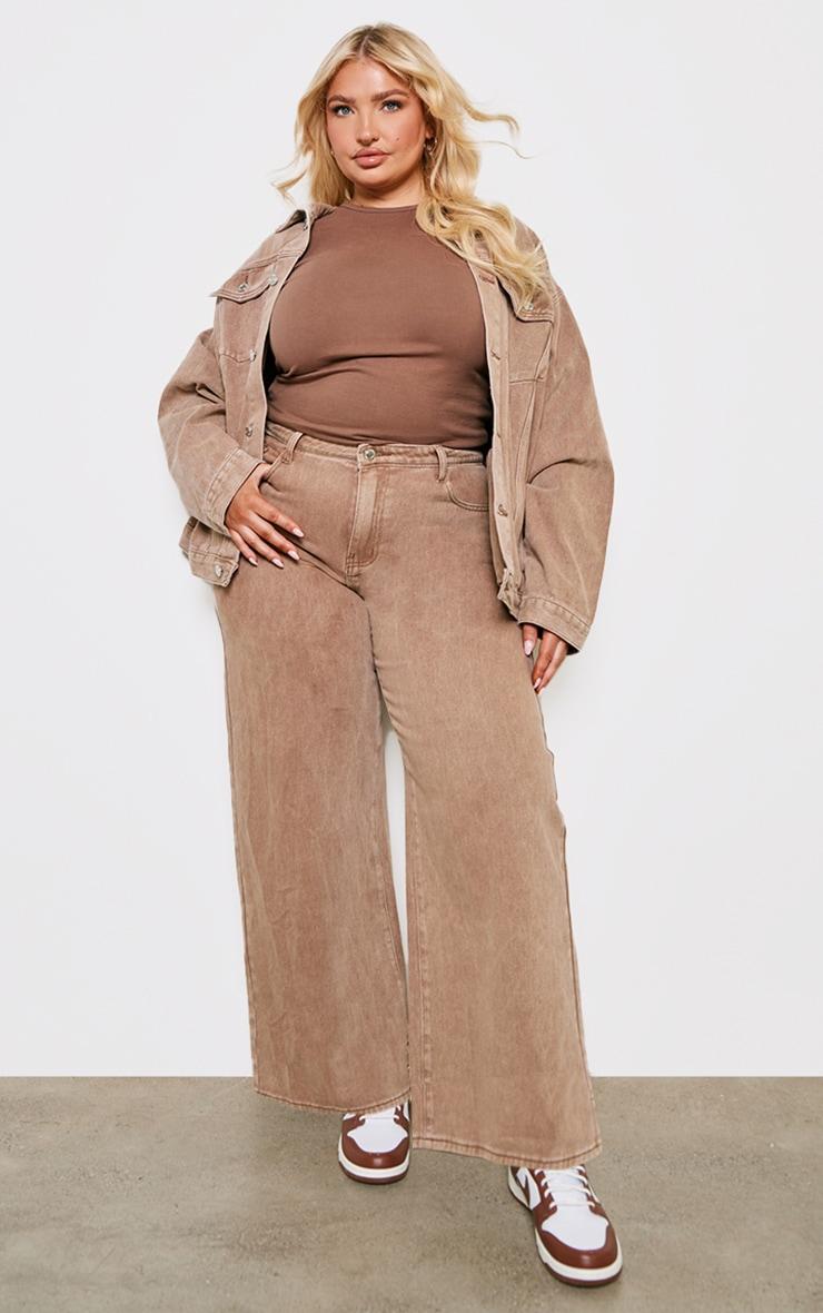 Plus Brown Washed Boyfriend Low Rise Jeans Product Image