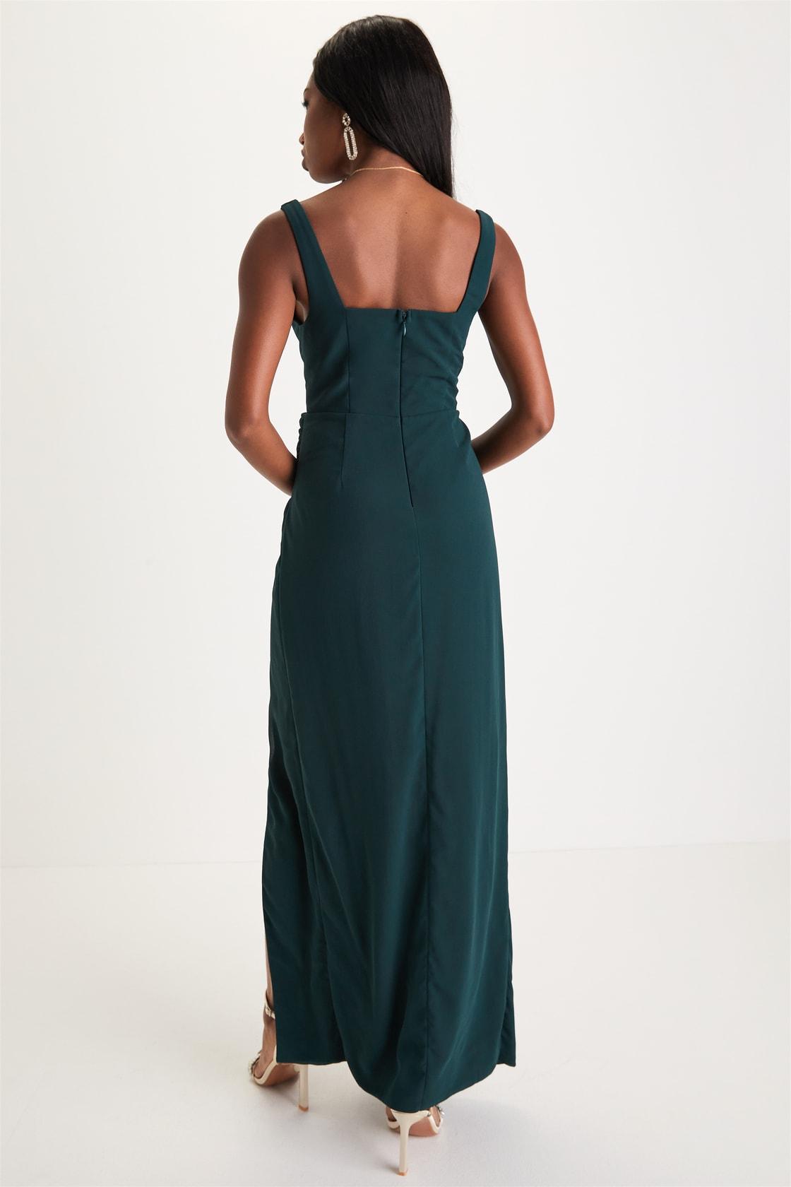 Glamorous Disposition Emerald Green Ruched Maxi Dress Product Image