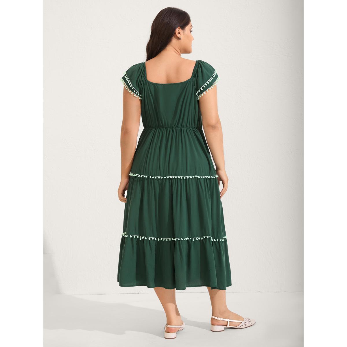 Plus Size Ruffled Sweetheart Neck Tiered Midi Dress DarkGreen Women Boho Heart neckline Sleeveless Curvy BloomChic 26/4X Product Image