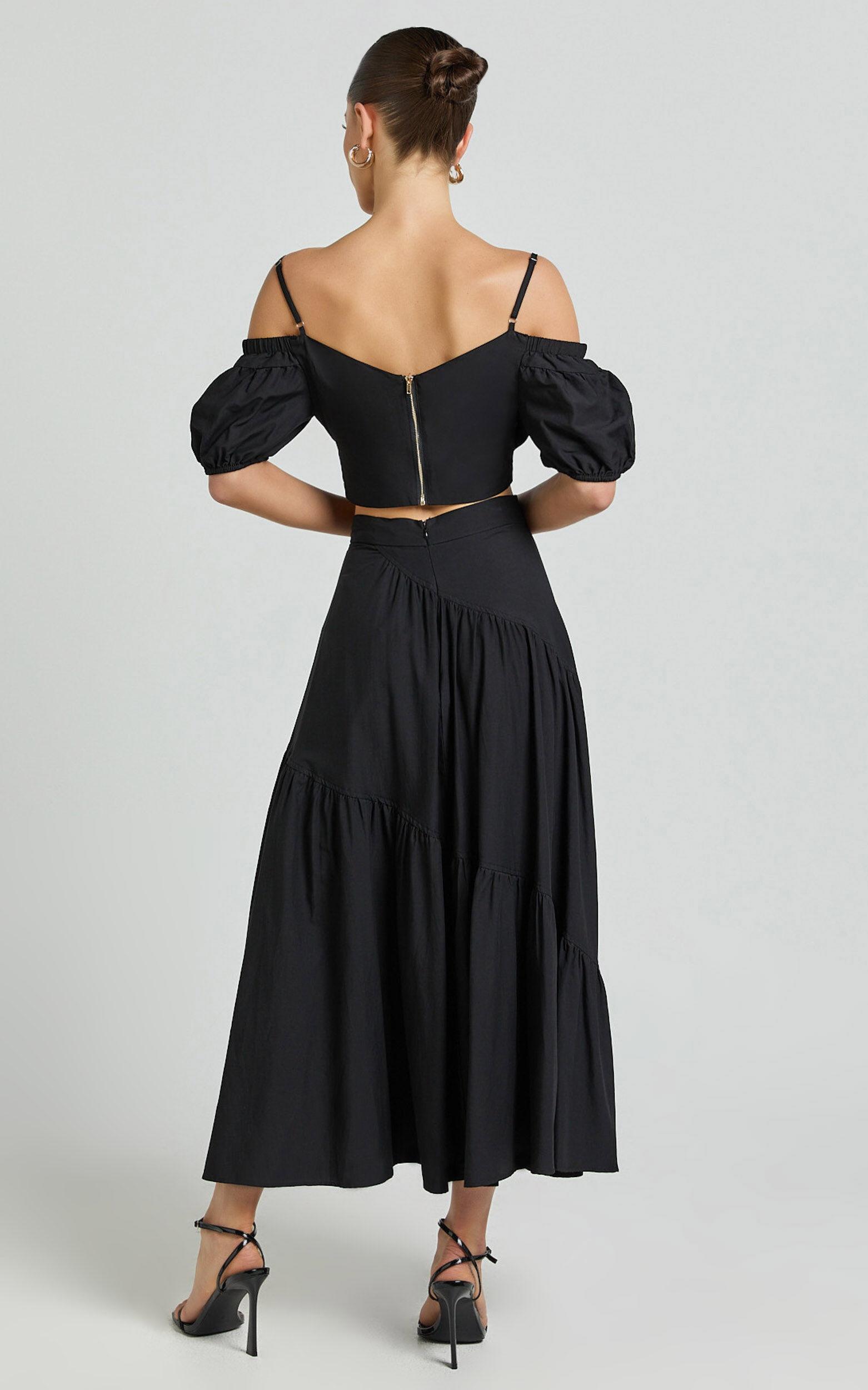 Bella Maxi Skirt - High Waist Tiered Maxi Skirt in Black Product Image