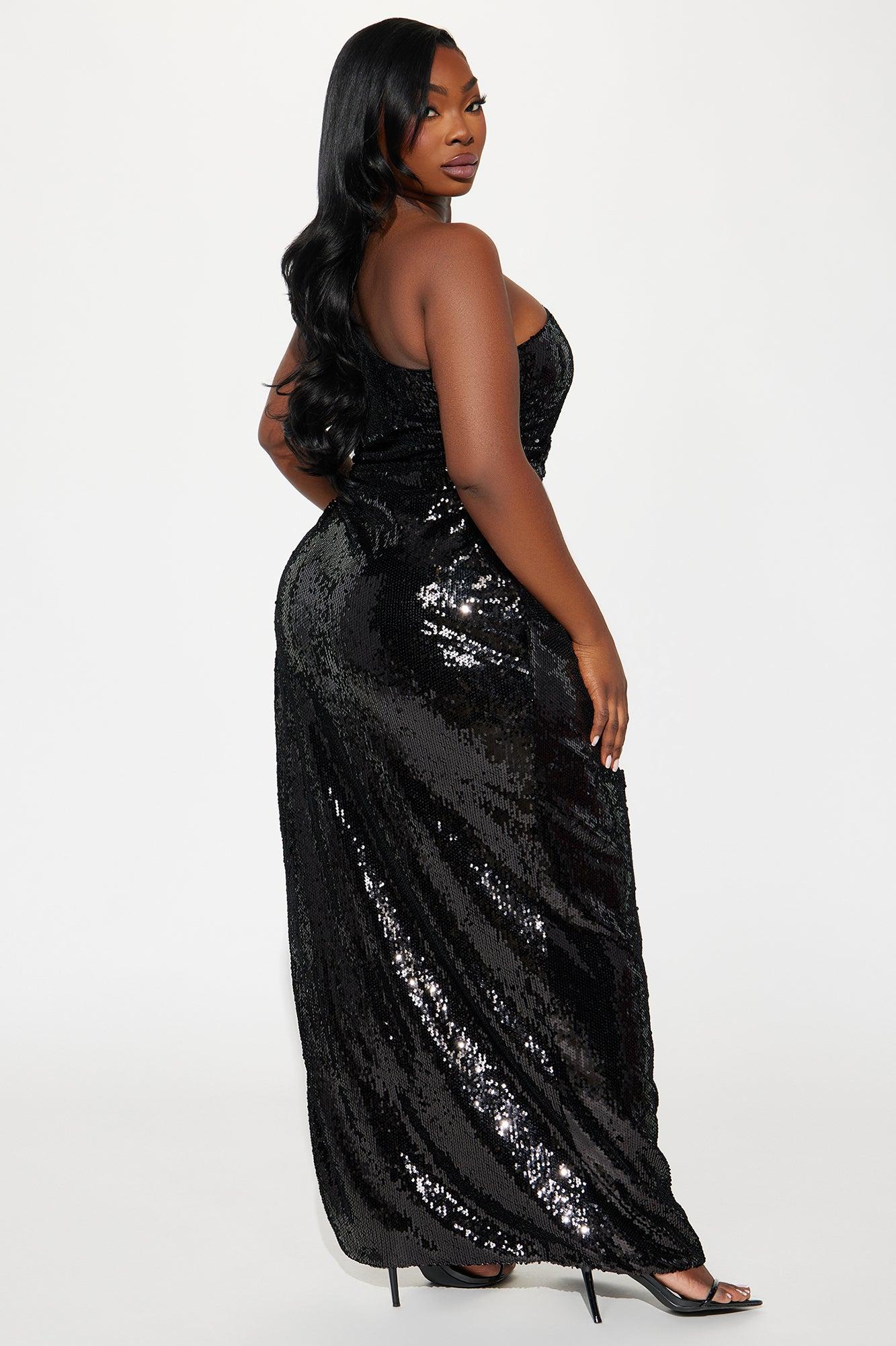 Mia High Slit Sequin Gown - Black Product Image