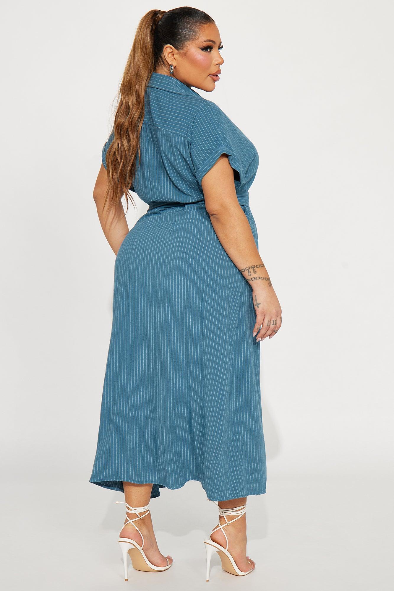 Eliza Button Up Maxi Dress - Blue Product Image