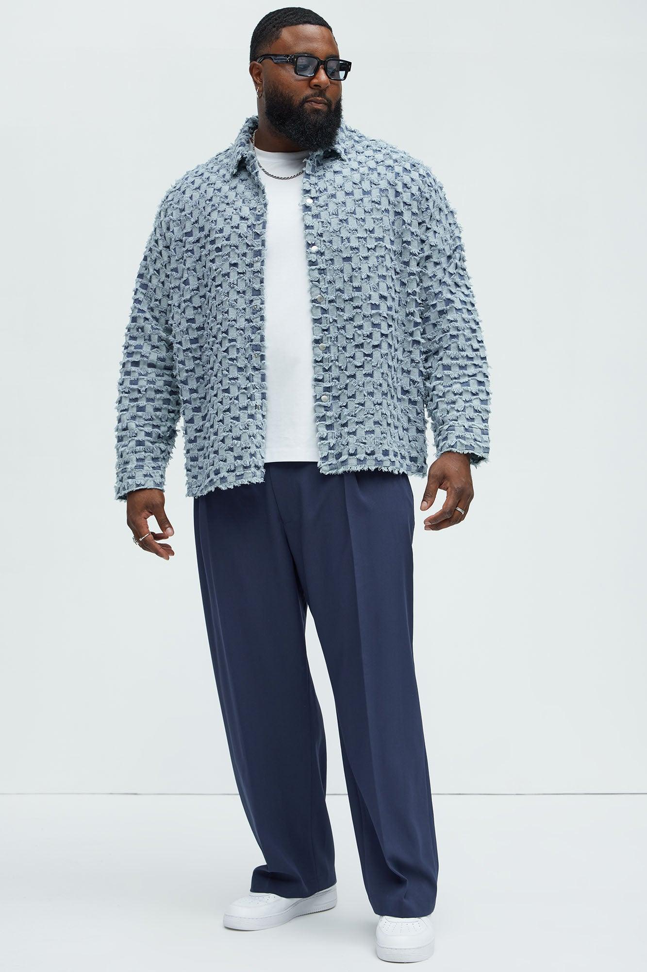 Blame Me Frayed Denim Button Up Shirt - Light Blue Wash Product Image