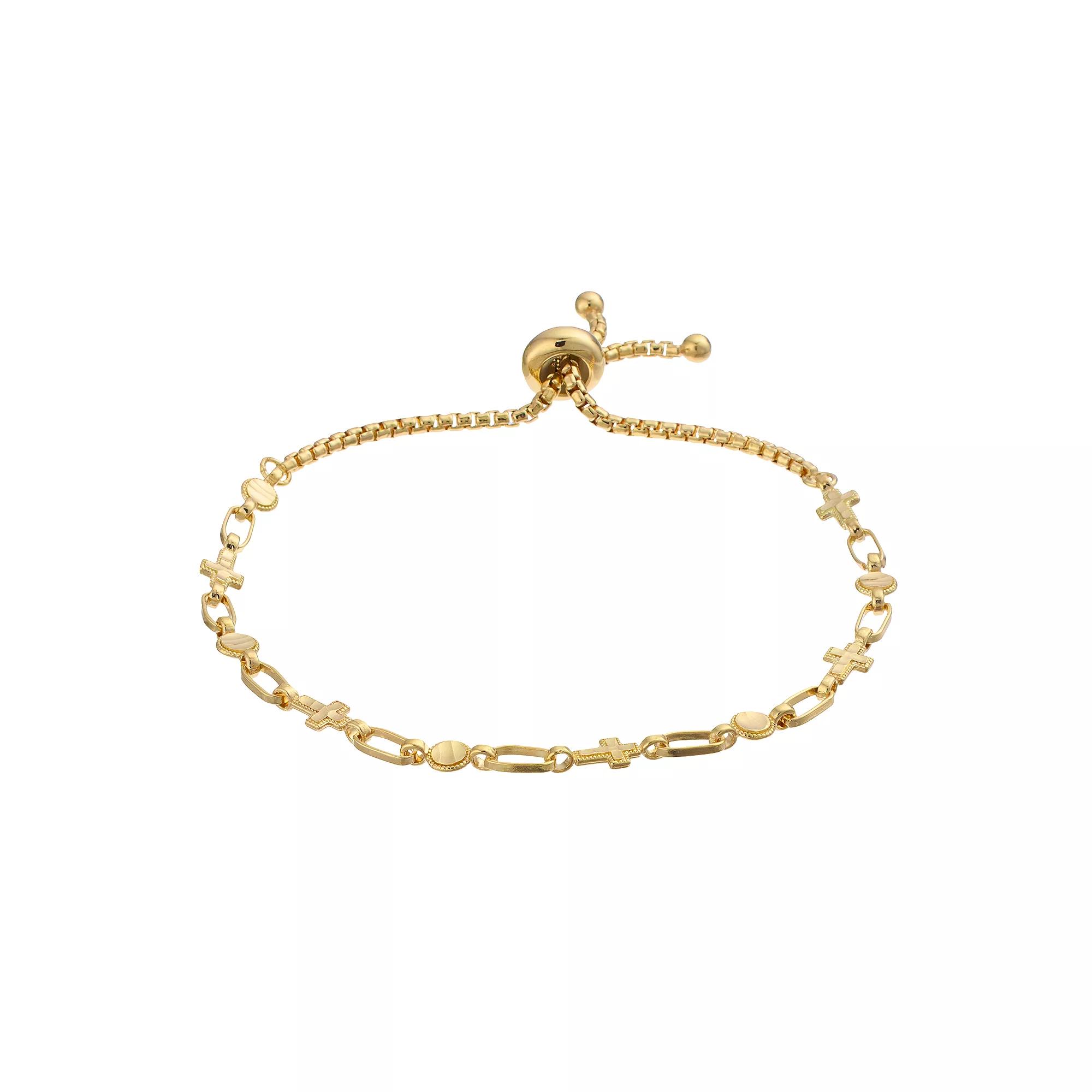 Kristen Kesho Sterling Silver Cross & Round Link Adjustable Bolo Bracelet, Women's, Size: 9.50, Pink Tone Product Image