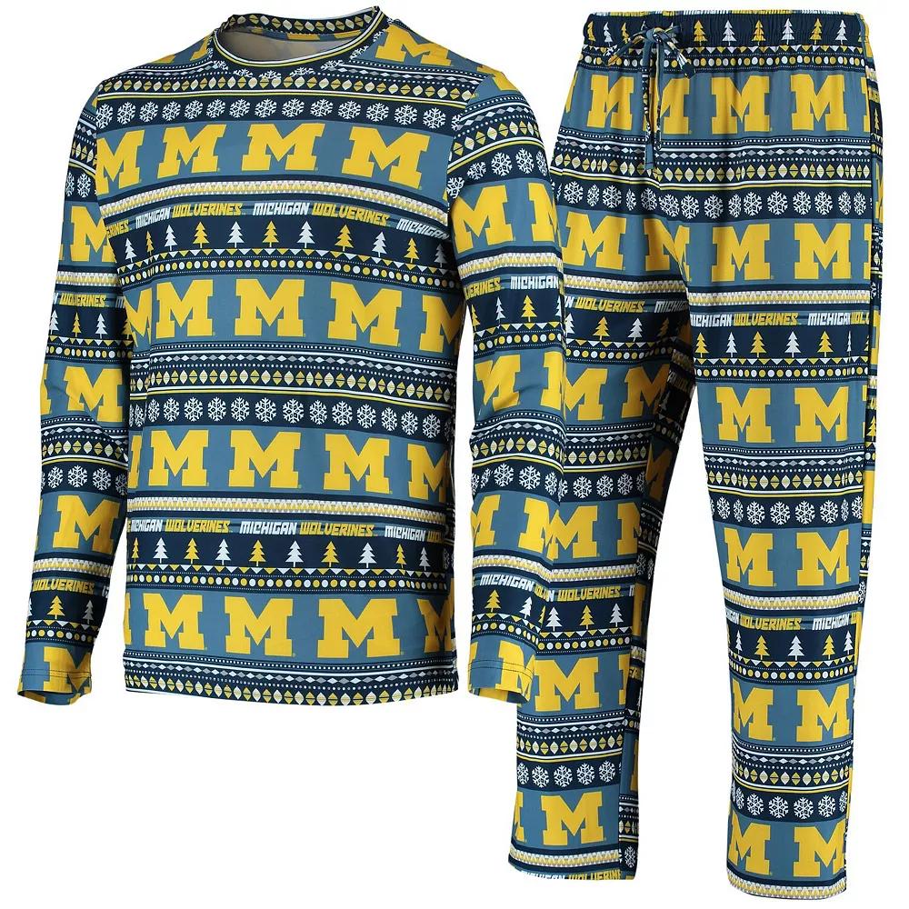 Men's Concepts Sport Navy Michigan Wolverines Ugly Sweater Knit Long Sleeve Top and Pant Set, Size: 2XL, Blue Product Image