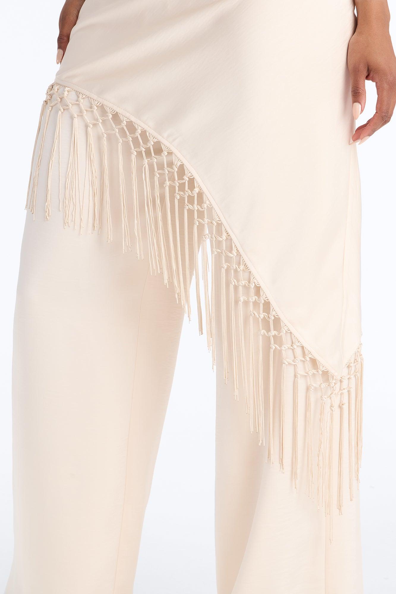 Avara Fringe Halter Pant Set - Cream Female Product Image
