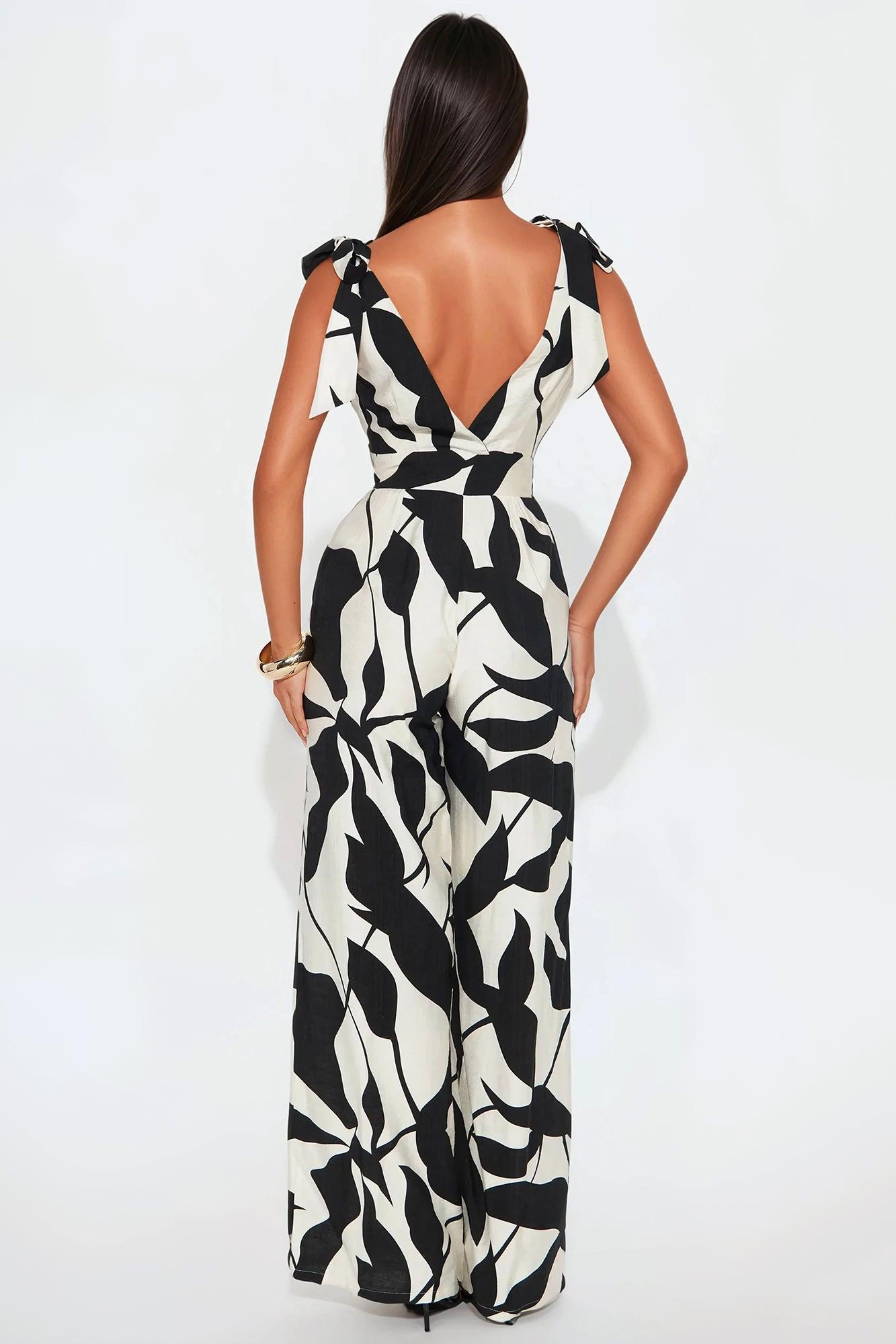 Weekend Brunch Jumpsuit - Black/White Product Image