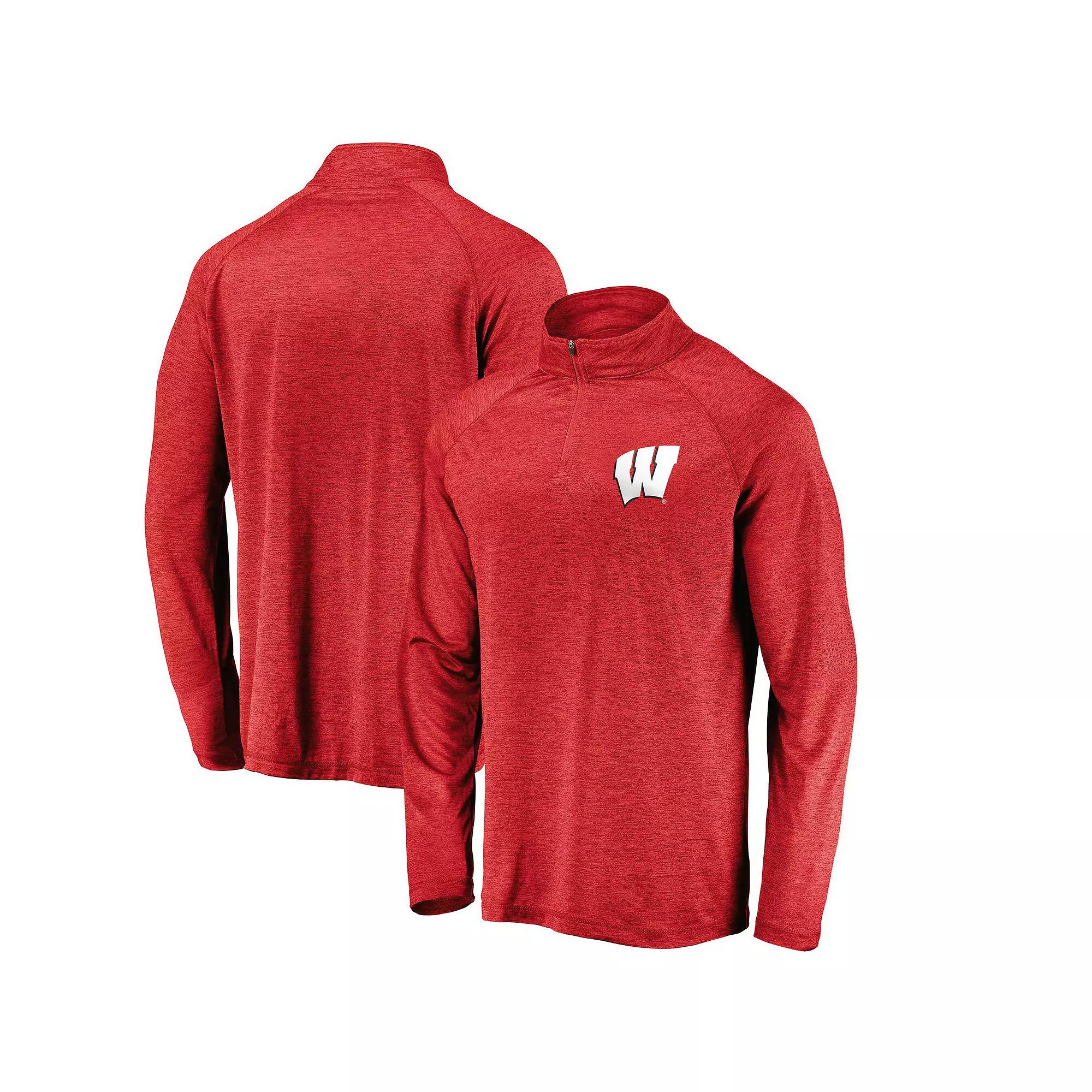 Men's Fanatics Red Wisconsin Badgers Lightweight Striated Raglan Quarter-Zip Top,  Product Image
