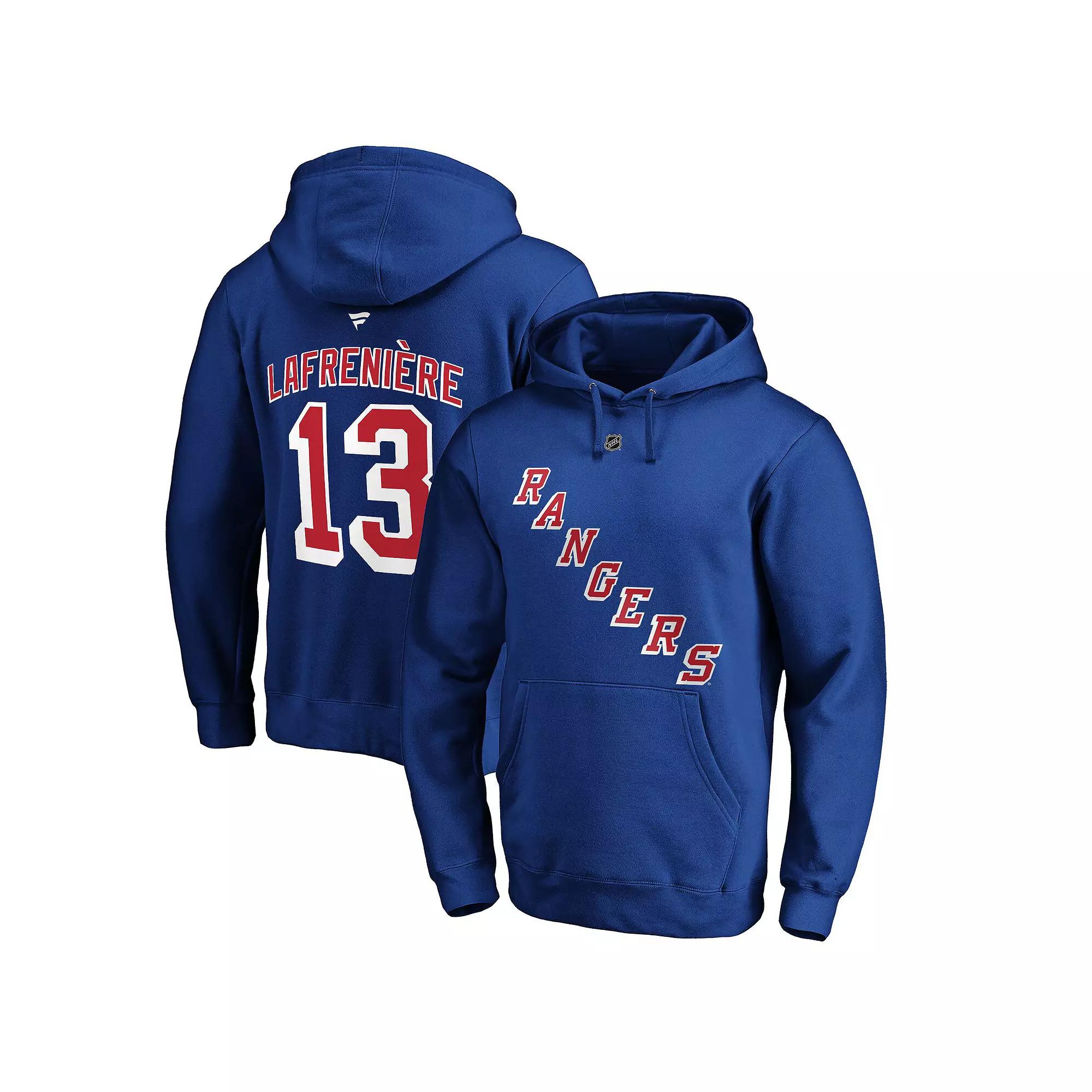 Men's Fanatics Branded Alexis Lafreniere Royal New York Rangers Authentic Stack Player Name & Number Fitted Pullover Hoodie, Size: 4XL, Ran Blue Product Image