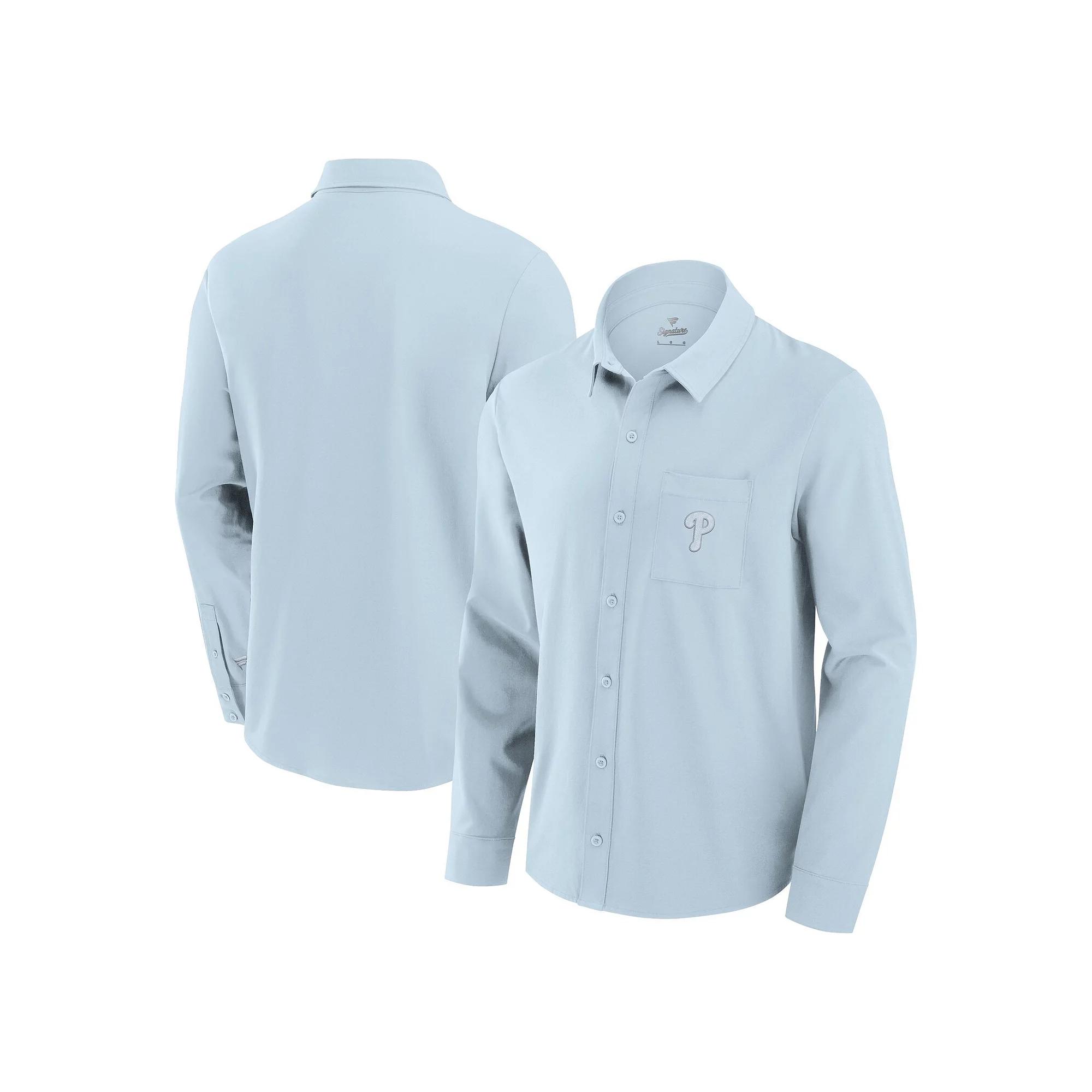 Men's Fanatics Light Blue Los Angeles Angels Front Office Long Sleeve Button-Up Shirt,  Product Image